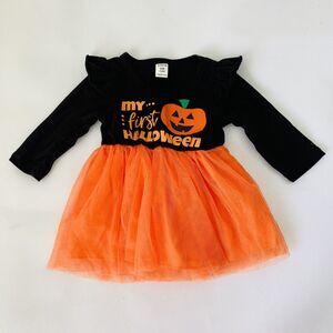 My First Halloween Dress Baby Girl 3-6 Months Black Orange Tutu One Piece Infant